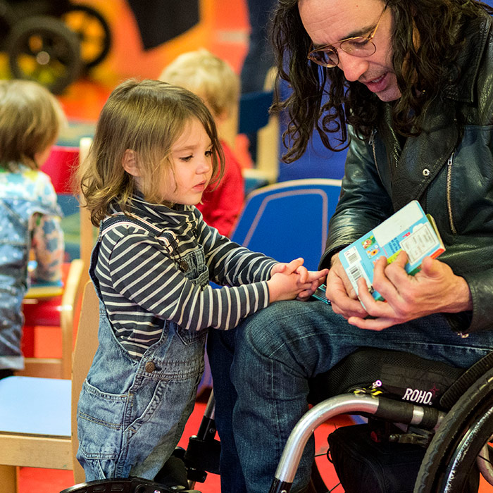 family in the library